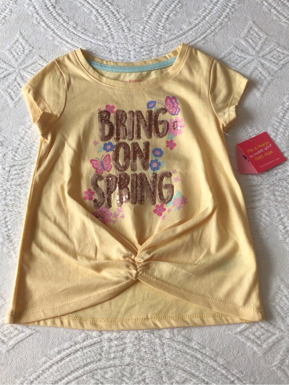 Isaac Mizrahi Yellow Short-Sleeve 'Bring On Spring' Sequined Tee